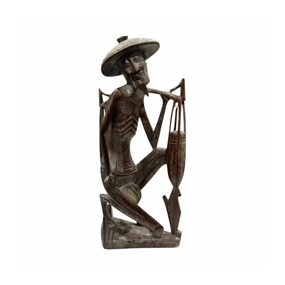 Vintage Hand Carved Solid Wood Smiling Old Man  Vendor